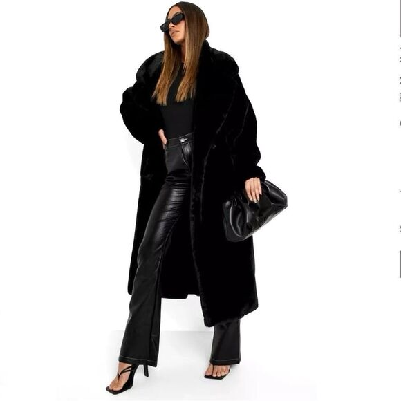 Premium Black Mink Faux Fur Coat - Picture 1 of 4